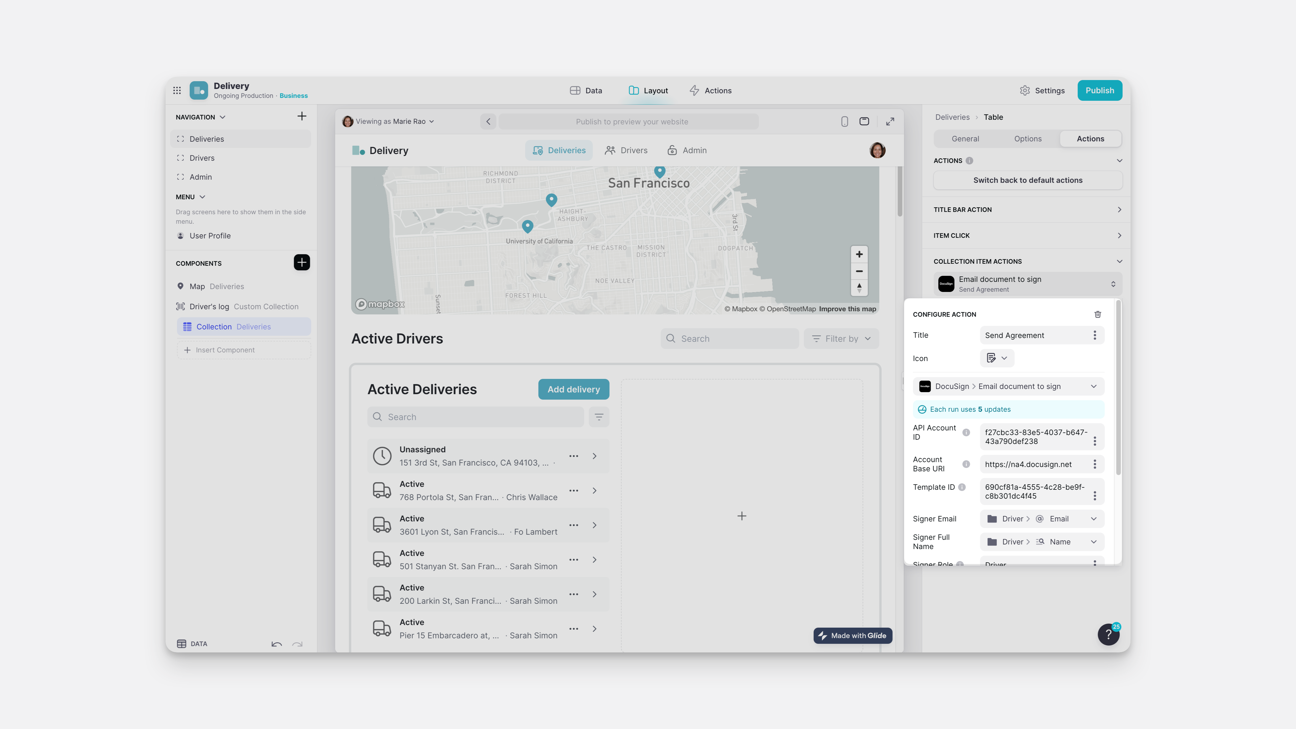 Configuring the DocuSign Action